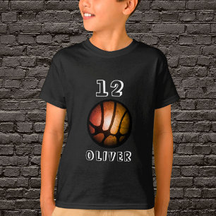 Oranje zwarte Basketball Ball Boy T-Shirt