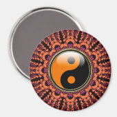 Oranje+Zwarte Batik Yin Yang Magneet (Voorkant / Achterkant)