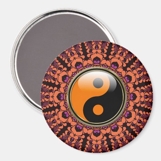 Oranje+Zwarte Batik Yin Yang Magneet (Voorkant / Achterkant)