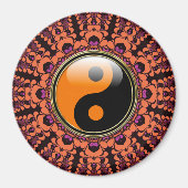 Oranje+Zwarte Batik Yin Yang Magneet (Voorkant)