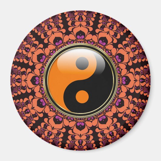 Oranje+Zwarte Batik Yin Yang Magneet (Voorkant)