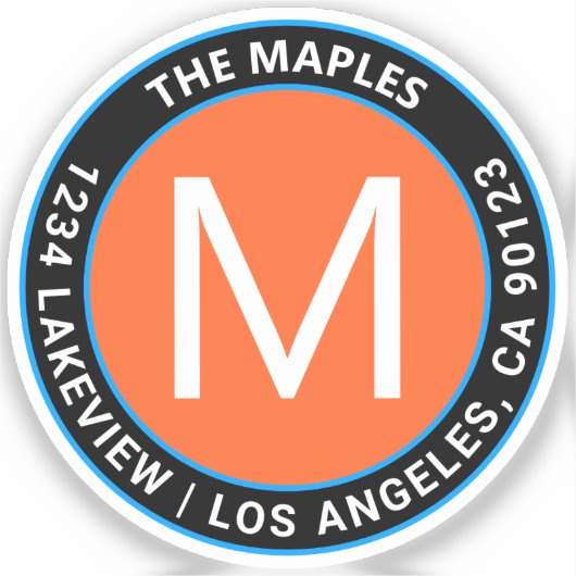 Oranje zwarte blauwe cirkeltekst | Transparantie Sticker (Voorkant)