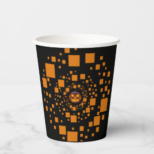Oranje zwarte bocht, pompoen op vierkant Halloween Papieren Bekers