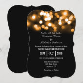 Oranje zwarte Bokeh Glitter Lights Wedding Invites Kaart (Voorkant / Achterkant)