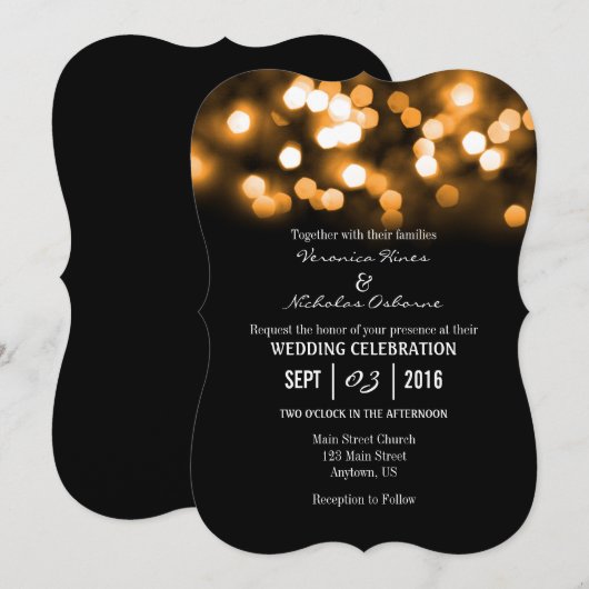 Oranje zwarte Bokeh Glitter Lights Wedding Invites Kaart (Voorkant / Achterkant)
