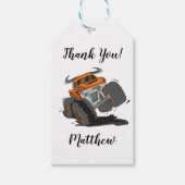 Oranje zwarte boys' Monster Truck Name Bedankt Cadeaulabel (Voorkant)