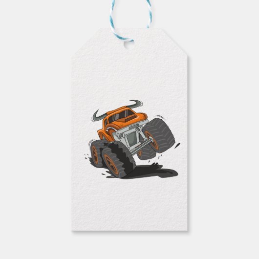 Oranje zwarte boys' Monster Truck Name Bedankt Cadeaulabel (Achterkant)