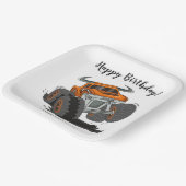 Oranje zwarte boys' Monster Truck Name Birthday Papieren Bordje (Gebogen)