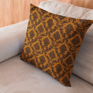 Oranje zwarte Damask Halloween Kussen