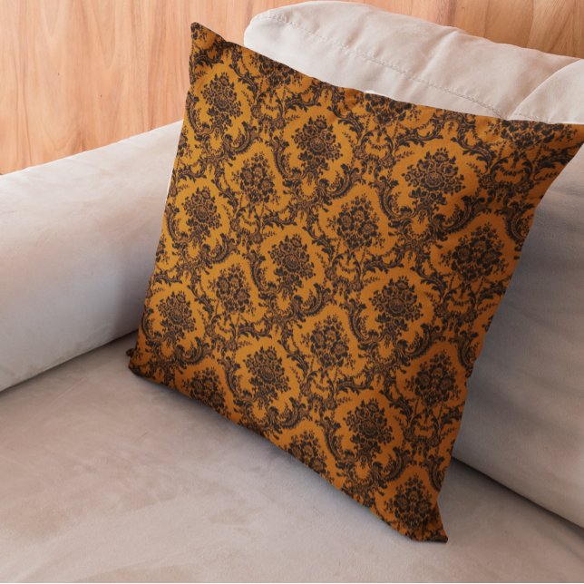 Oranje zwarte Damask   Halloween Kussen (Creator heeft geüpload)