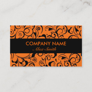Oranje zwarte Damask Pattern Custom visitekaartjes