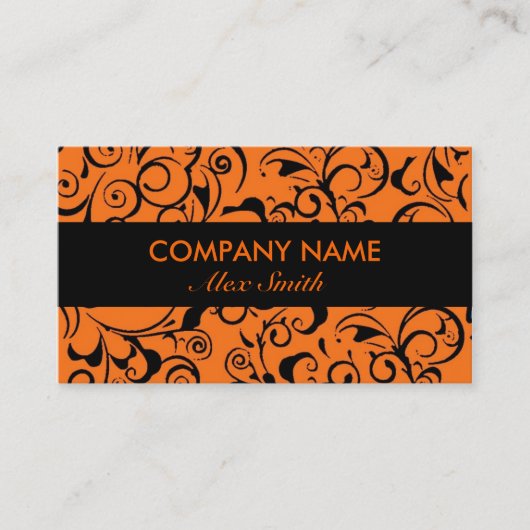 Oranje zwarte Damask Pattern Custom visitekaartjes (Voorkant)