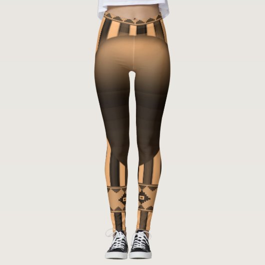 oranje zwarte damesleggings leggings (Voorkant)