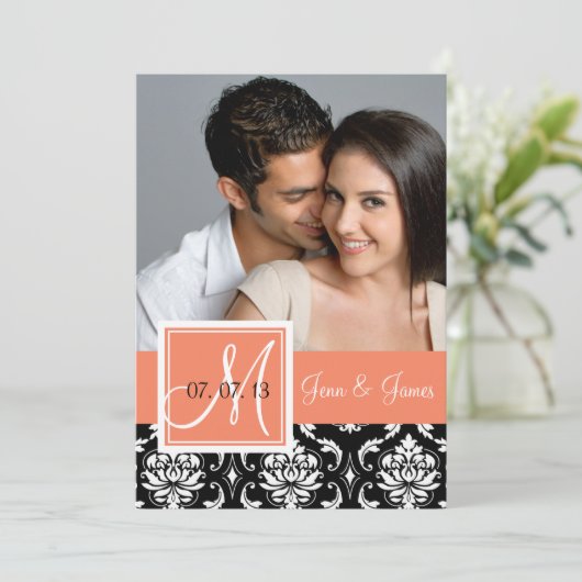 Oranje  zwarte demper foto Opslaan datum Save The Date (Staand voorkant)