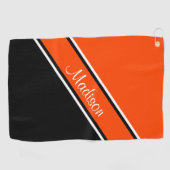 Oranje zwarte diagonaal Stripe Script-naam Golfhanddoek (Horizontaal)