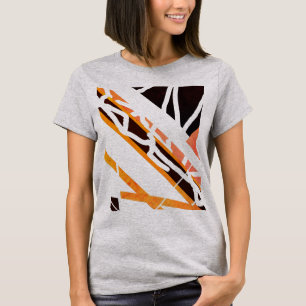 Oranje zwarte diagonale vormen Abstracte MCM-look T-shirt