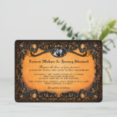 Oranje zwarte elegant Lace Halloween Wedding Invit Kaart (Staand voorkant)