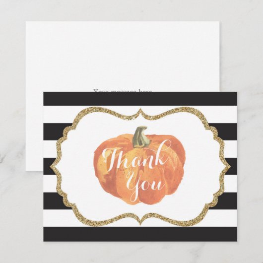 Oranje zwarte en goudpompoen najaar Herfst Bedankkaart (Voorkant / Achterkant)