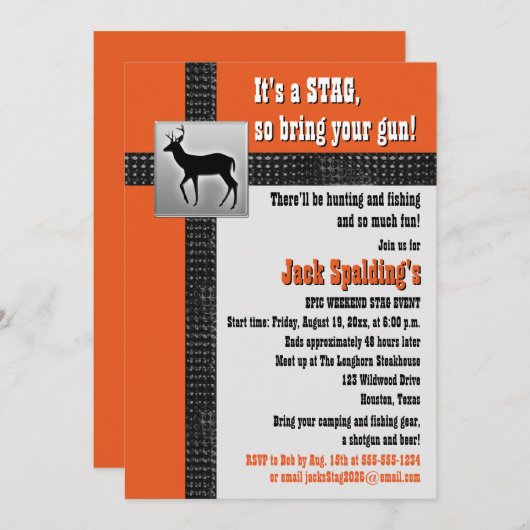 Oranje, Zwarte en Grijze Hert Uitnodiging (Voorkant / Achterkant)