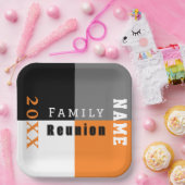 Oranje, zwarte en witte aangepaste gezinsherenigin papieren bordje (Feest)
