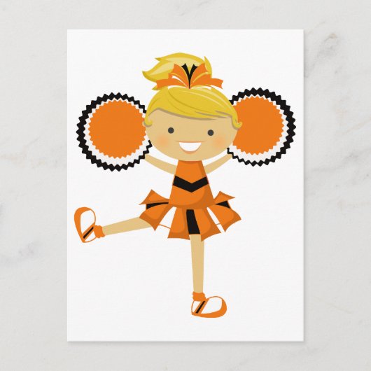 Oranje, zwarte en witte Cheerleader Briefkaart (Voorkant)