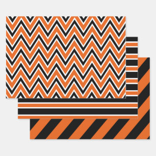 Oranje, zwarte en witte Chevron- en streeppatronen Inpakpapier Vel