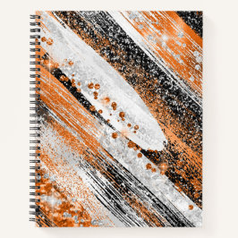 Oranje, zwarte en witte glitterpenseelstreken notitieboek