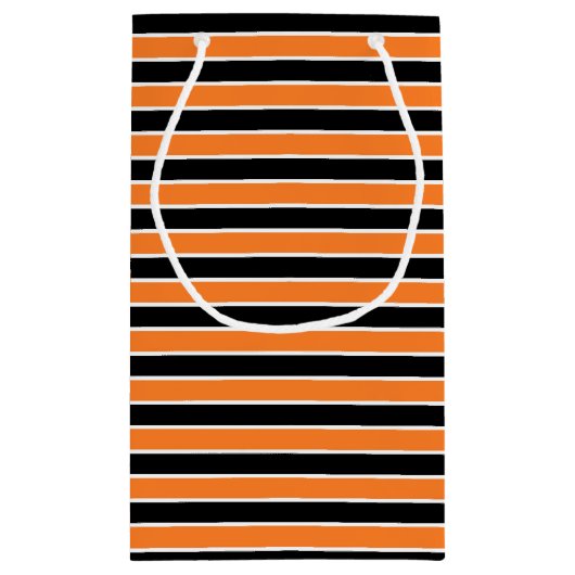 Oranje, zwarte en witte strepen klein cadeauzakje (Achterkant)