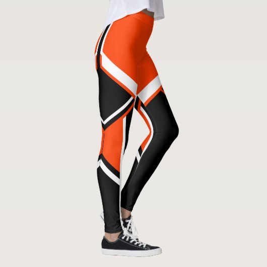 Oranje, zwarte en witte superleider Megaphone Leggings (Rechts)
