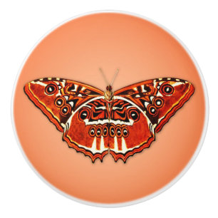 Oranje, zwarte en witte vlinder keramische knop