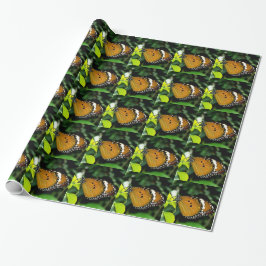 Oranje, zwarte en witte vlinder op blad cadeaupapier