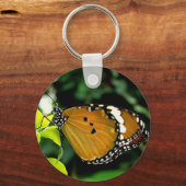 Oranje, zwarte en witte vlinder op leder sleutelhanger (Voorkant)