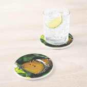 Oranje, zwarte en witte vlinder op leder zandsteen onderzetter (Zijkant)