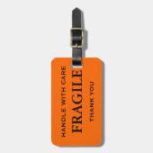 Oranje zwarte fragiele handgreep met zorg Dank u Bagagelabel (Voorkant verticaal)