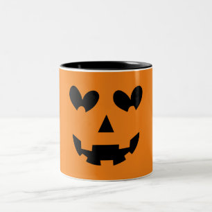 Oranje & Zwarte Gelukkig Hart Pompoen Halloween Tweekleurige Koffiemok