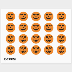 Oranje & Zwarte Gelukkige Hart Pompoen Halloween Ronde Sticker