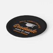 Oranje zwarte gepersonaliseerde afstudeerfeest papieren bordje (Gekanteld)