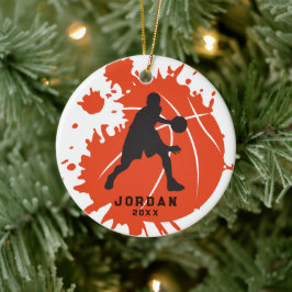 Oranje zwarte gepersonaliseerde basketbalspeler keramisch ornament