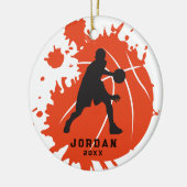 Oranje zwarte gepersonaliseerde basketbalspeler keramisch ornament (Links)