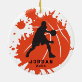 Oranje zwarte gepersonaliseerde basketbalspeler keramisch ornament (Achterkant)