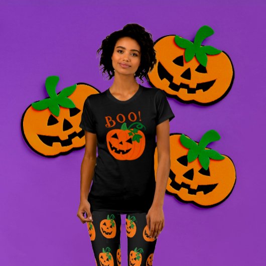 Oranje zwarte gepersonaliseerde Jack O Lantern Boo T-shirt