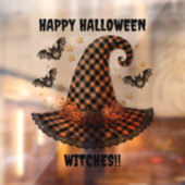 Oranje & Zwarte Gingham Halloween Heksenhoed & Vle Raamsticker (Vel 2)