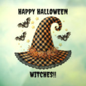 Oranje & Zwarte Gingham Halloween Heksenhoed & Vle Raamsticker (Vel 3)