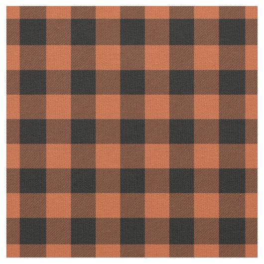 Oranje & Zwarte Gingham Plaid Stof (Close Up)