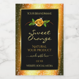 Oranje zwarte glitterlabels Roos ventilator Voedselcontainer Etiket