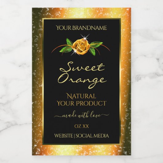 Oranje zwarte glitterlabels Roos ventilator Voedselcontainer Etiket (Enkel label)