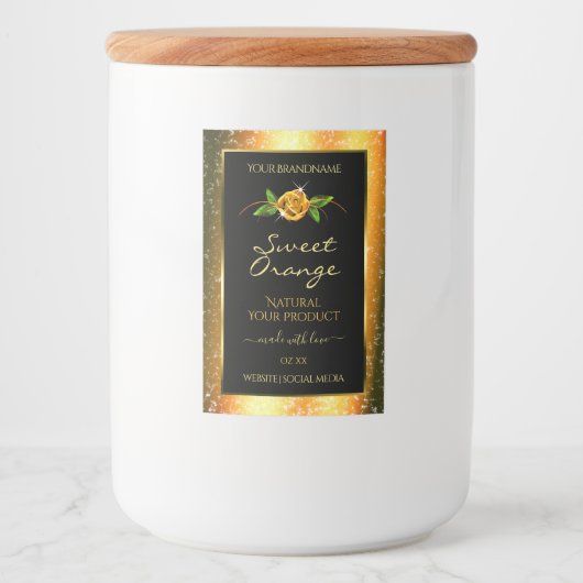 Oranje zwarte glitterlabels Roos ventilator Voedselcontainer Etiket (Voorkant)