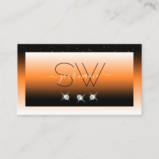 Oranje zwarte gradiënt Initialen met mousserende d Visitekaartje (Voorkant)