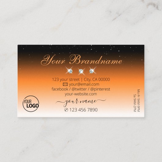 Oranje zwarte gradiënt mousserende diamanten met L Visitekaartje (Achterkant)