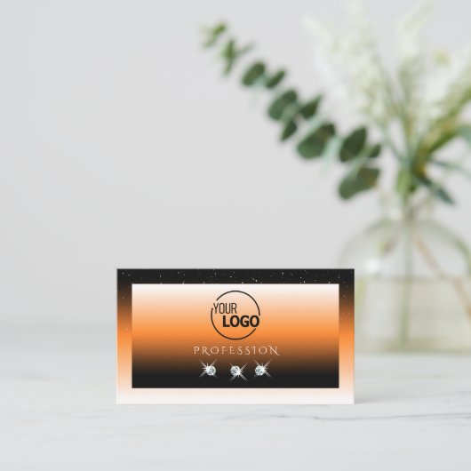 Oranje zwarte gradiënt mousserende diamanten met L Visitekaartje (Staand voorkant)